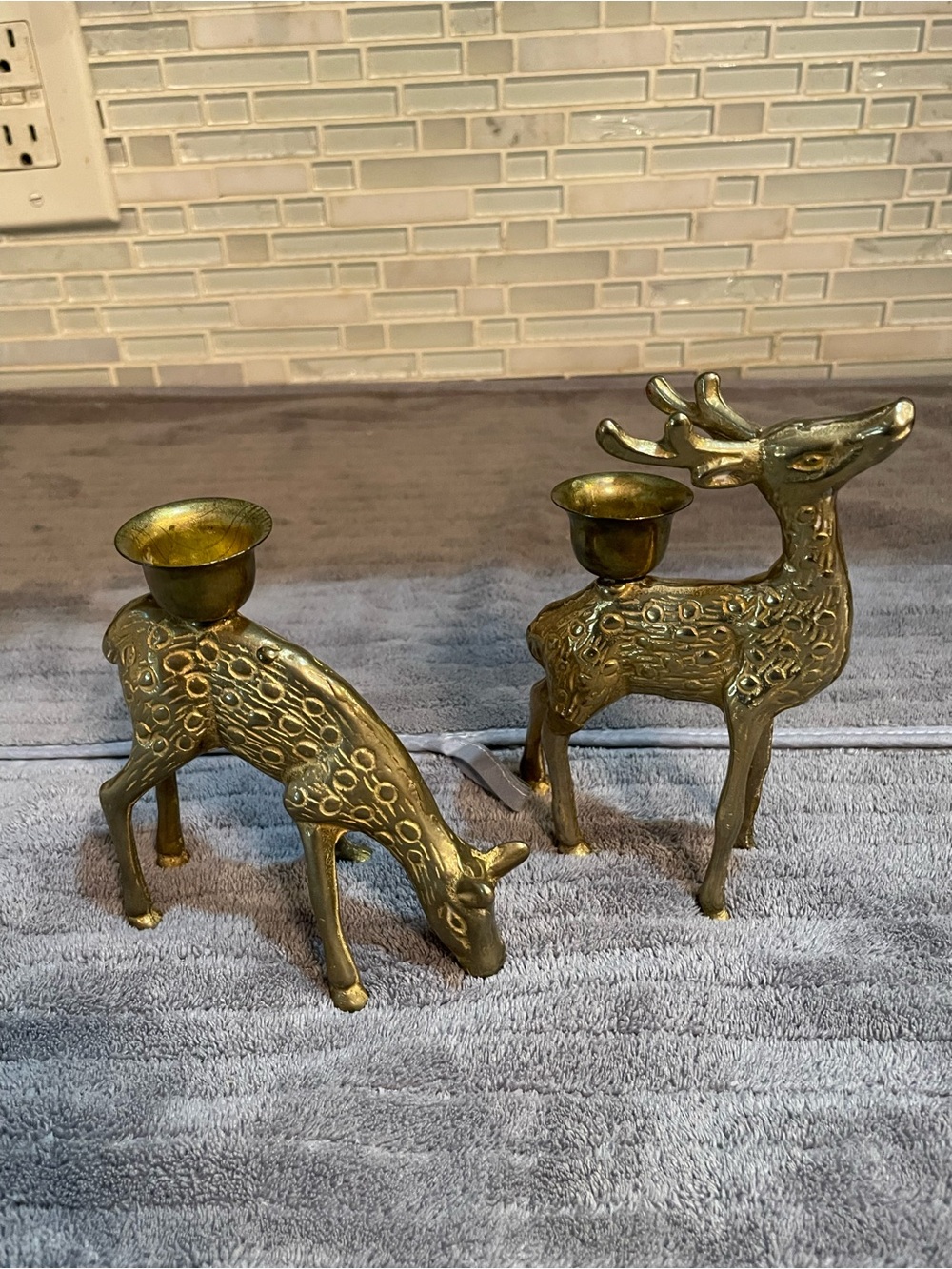 Vintage Brass Deer Figure Figurine Candlestick Candle Holder Buck & Doe